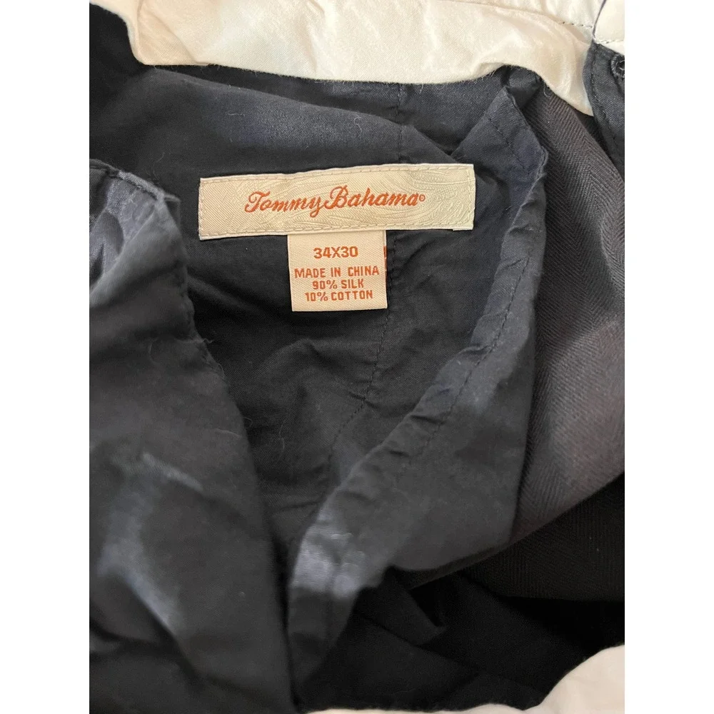 Tommy Bahama Trousers Mens 34x30 Black Silk Cotton Herringbone Dress Pants